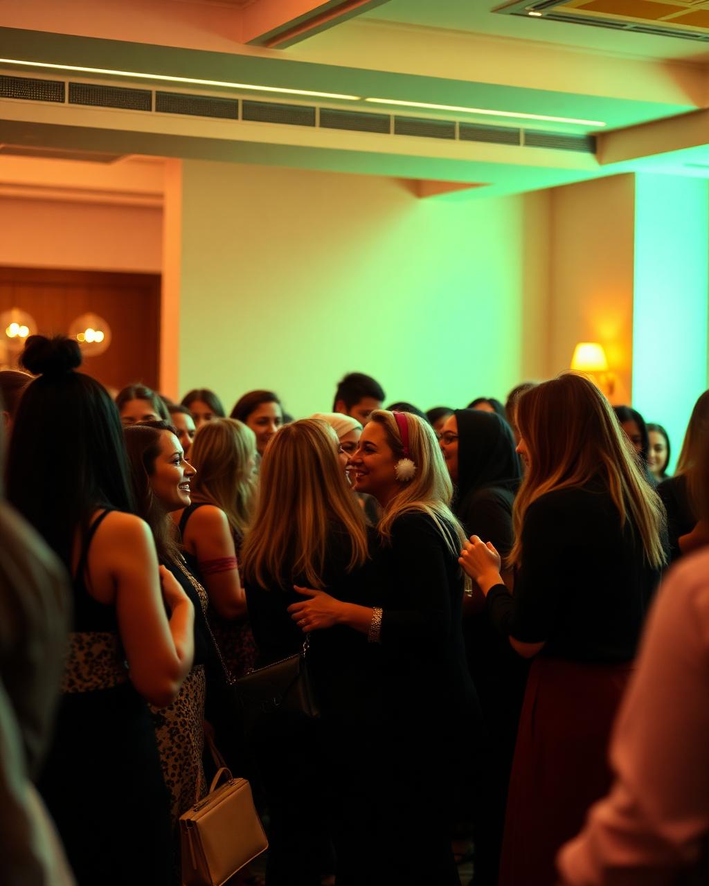 A room full of women mingling and laughing at a Belle Aviv event